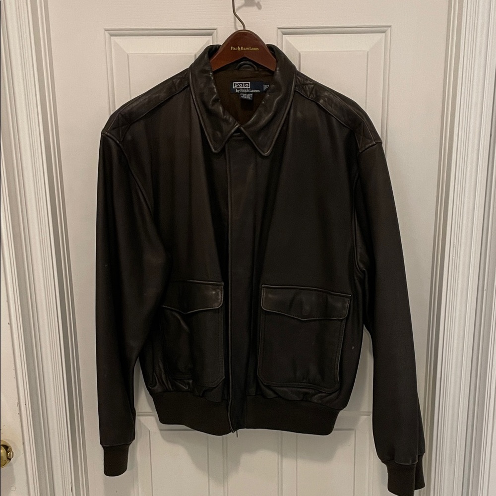 Ralph Lauren Men's Dark Brown Leather Bomber Jacket